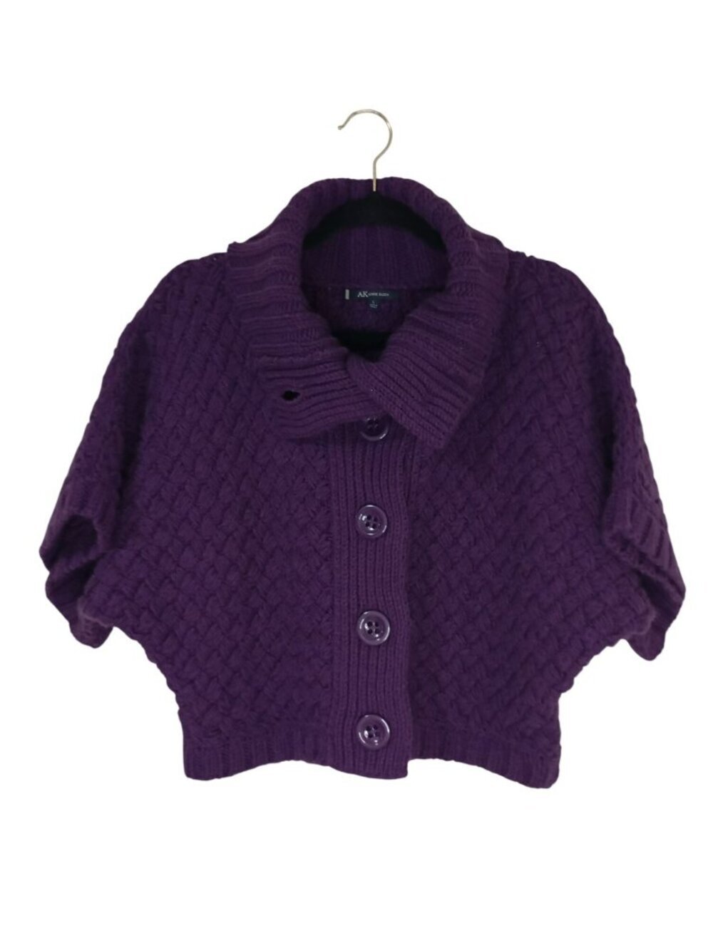 Anne Klein Purple Chunky Knit Button-Front Cape Sweater Shawl Collar Sz L